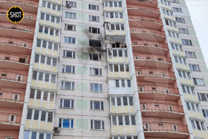 Появилось видео последствий попадания дрона в многоэтажку в Туле
