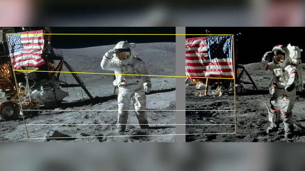 Сравнение флагов "Аполлон-16" (слева) и "Аполлон-17" (справа). Фото © Nasa.gov