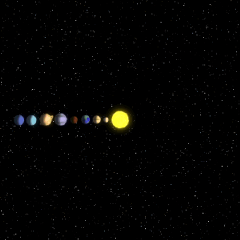 Движение планет Солнечной системы по своим орбитам. Фрагмент видео © Giphy 