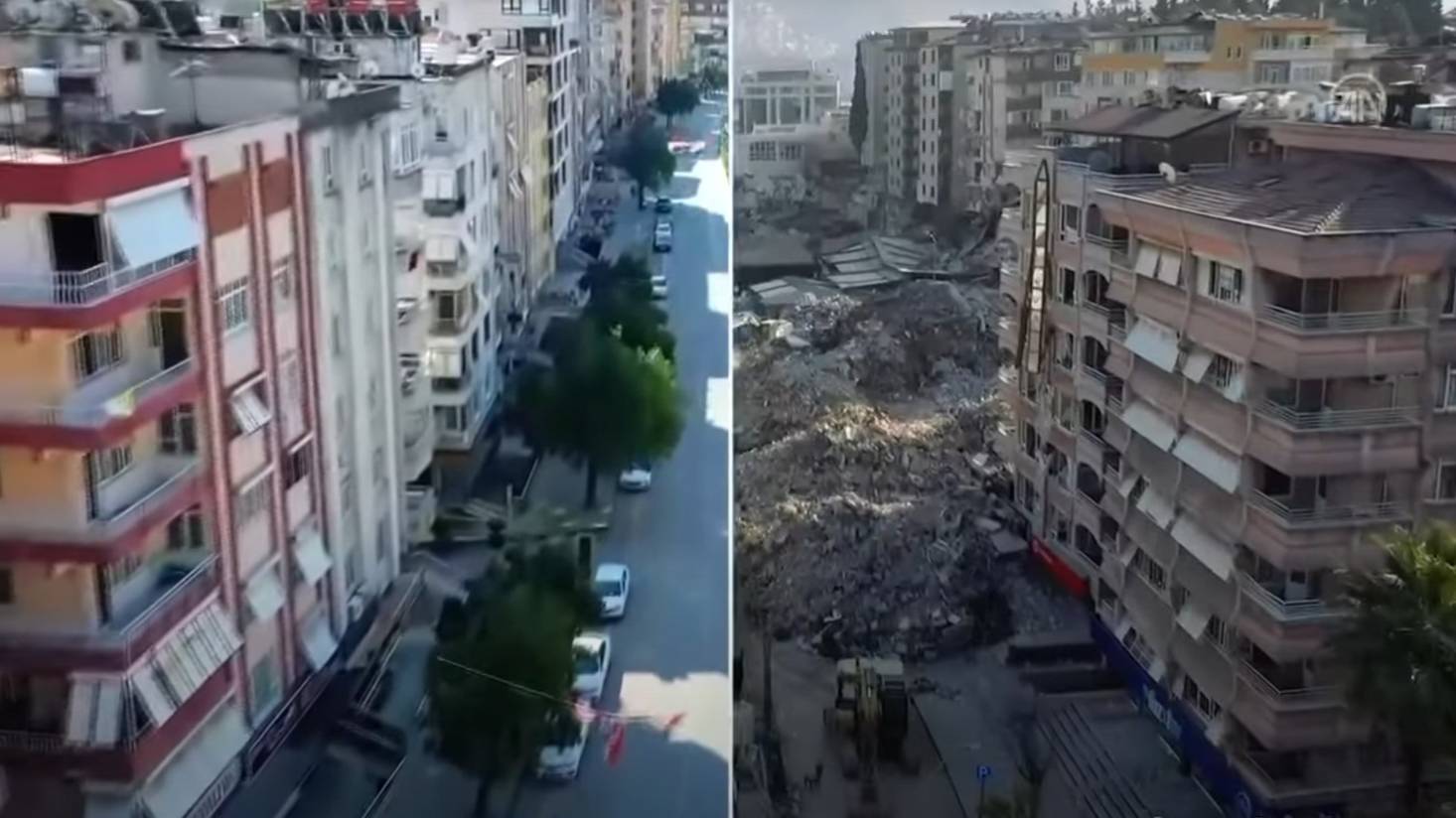 Как выглядел турецкий город Хатай до и после смертоносного землетрясения — шокирующее видео