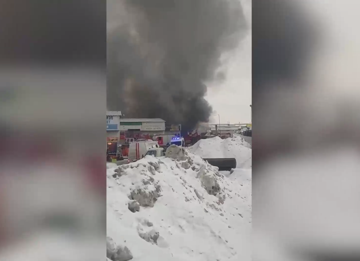 Пожар охватил торговые павильоны строительного рынка в Москве