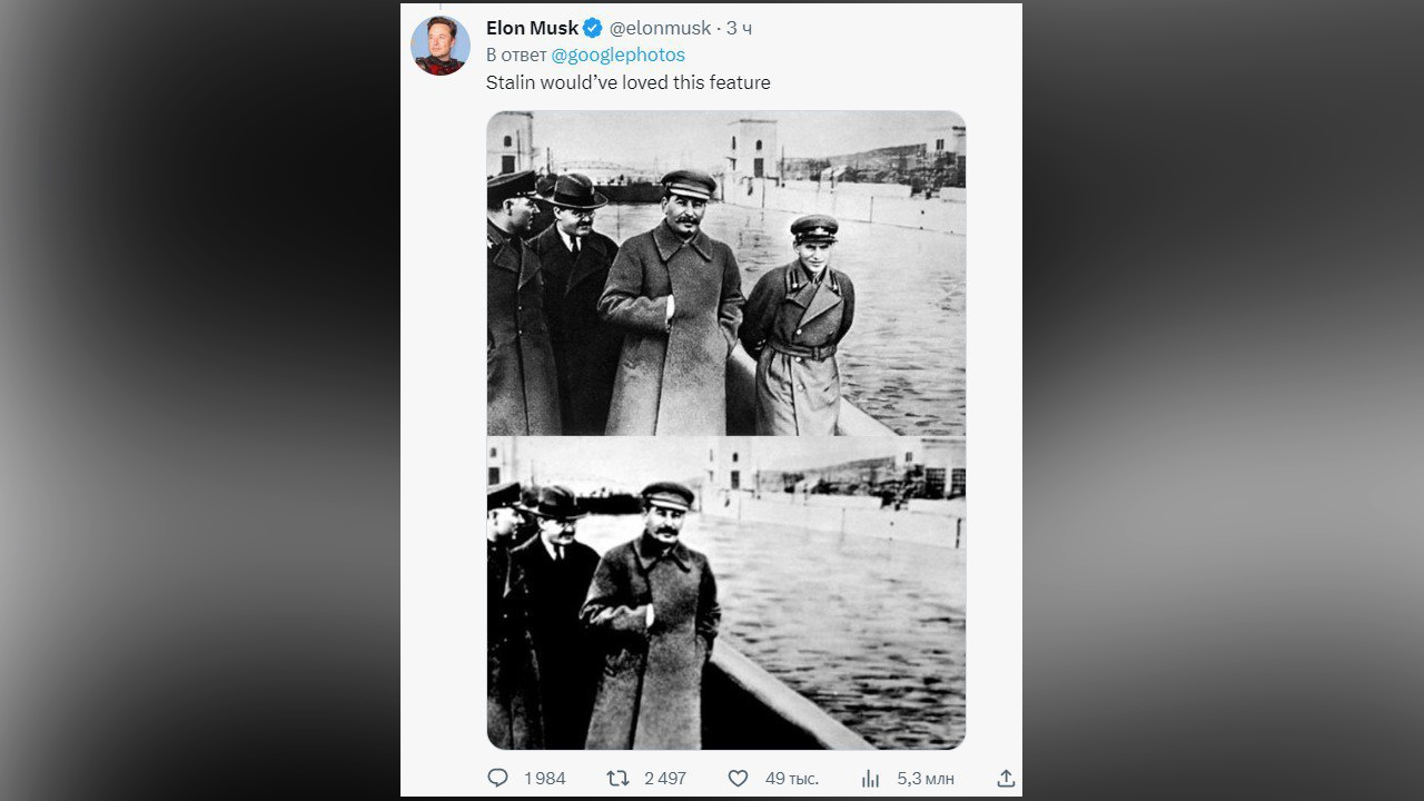 Снимки Сталина и Ежова на странице Маска. Фото © Twitter / @elonmusk