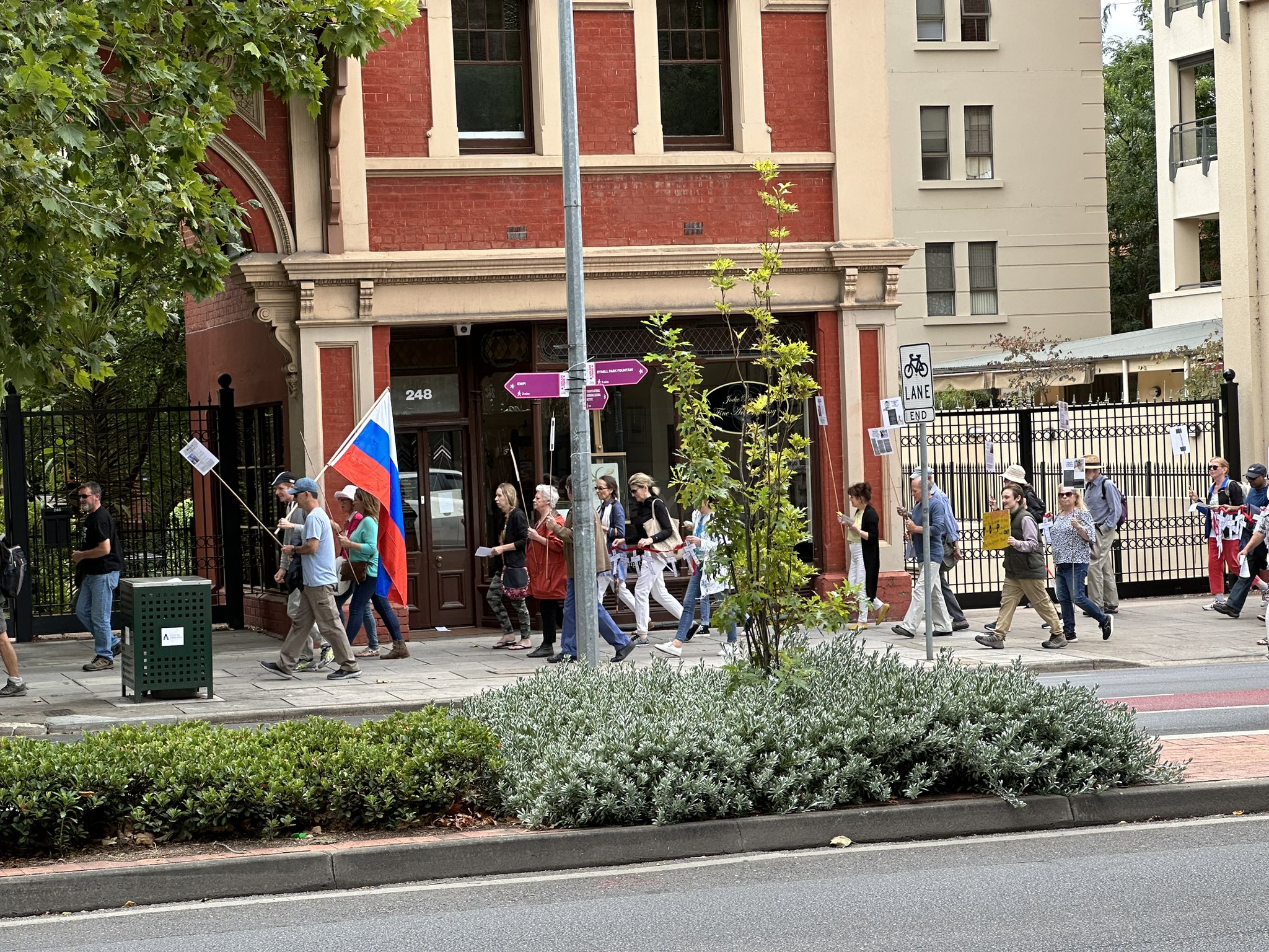 Участники митинга в австралийской Аделаиде с флагами своей страны и России. Фото © Twitter / vanbadham