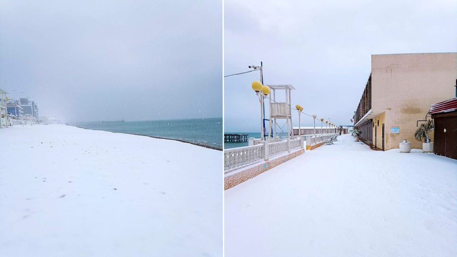 Пляжи Лазаревского в снегу. Обложка © Telegram / "Сочи № 1"