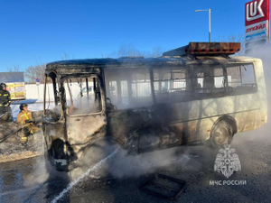 В Новосибирске рейсовый автобус вспыхнул посреди улицы