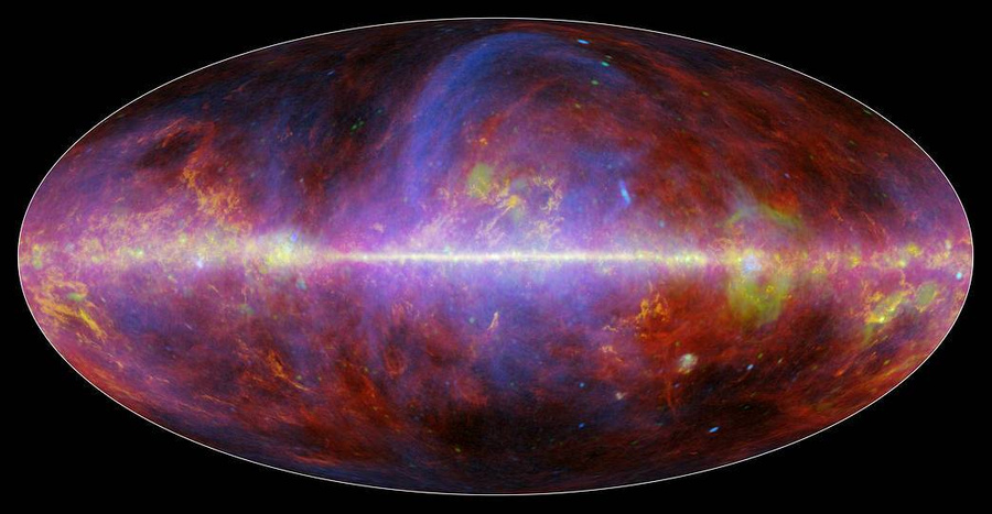Портрет нашей Галактики с видом на Млечный Путь показывает смесь из газа, заряженных частиц и нескольких видов пыли. Фото © ESA / NASA / JPL-Caltech
