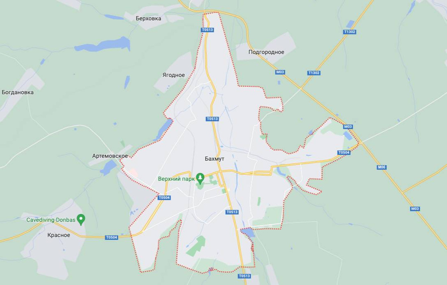 Бахмут (Артёмовск) на карте. Фото © Google Maps