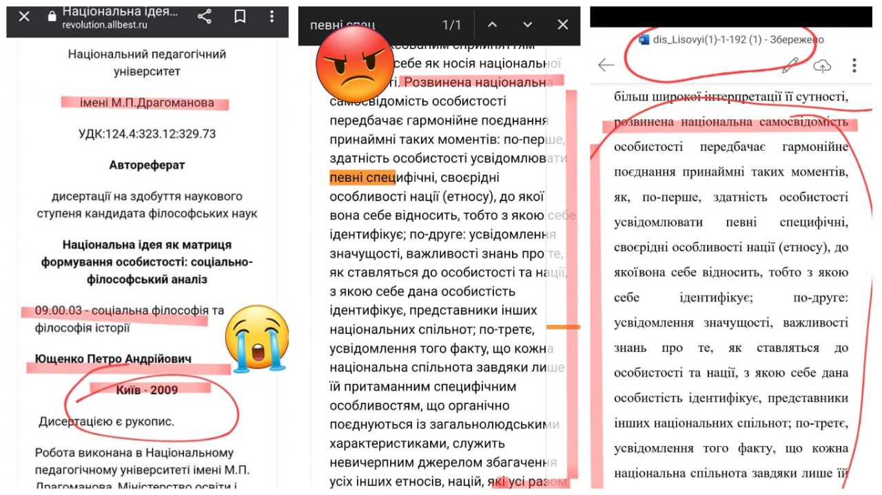 Предполагаемый факт плагиата, совершённого министром образования Украины Оксеном Лисовым. Фото © "Страна"