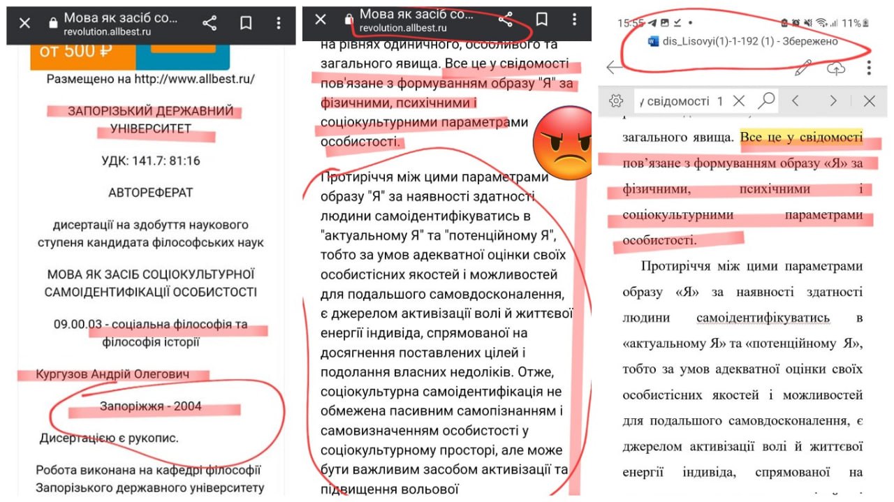 Предполагаемый факт плагиата, совершённого министром образования Украины Оксеном Лисовым. Фото © "Страна"