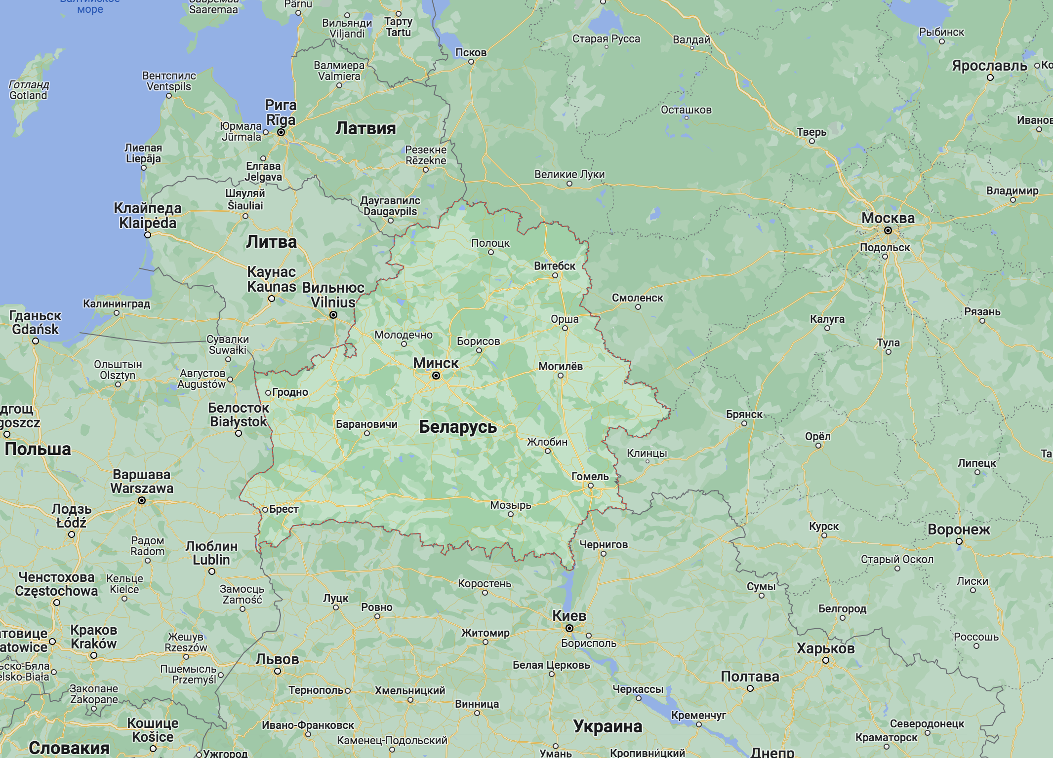Белоруссия на карте © Google-карты