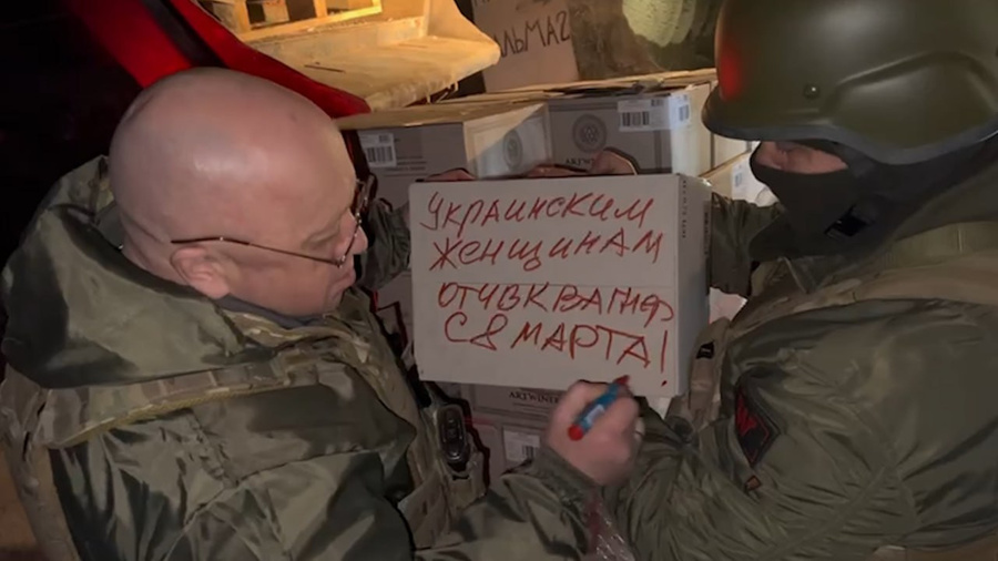 Пригожин в честь 8 Марта отправил украинским женщинам грузовик шампанского. Скриншот видео © t.me / concordgroup_official