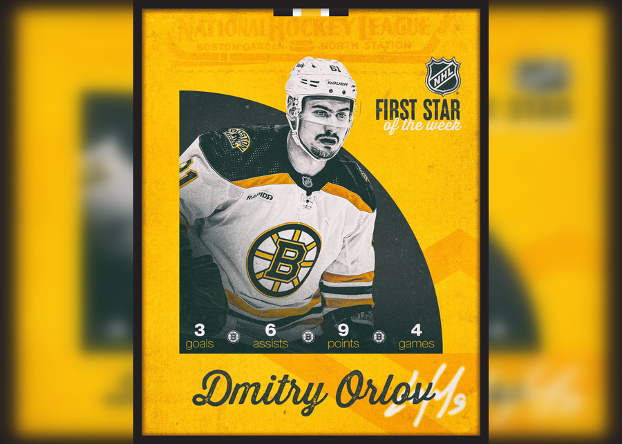 Дмитрий Орлов — первая звезда недели в НХЛ. Twitter / Boston Bruins