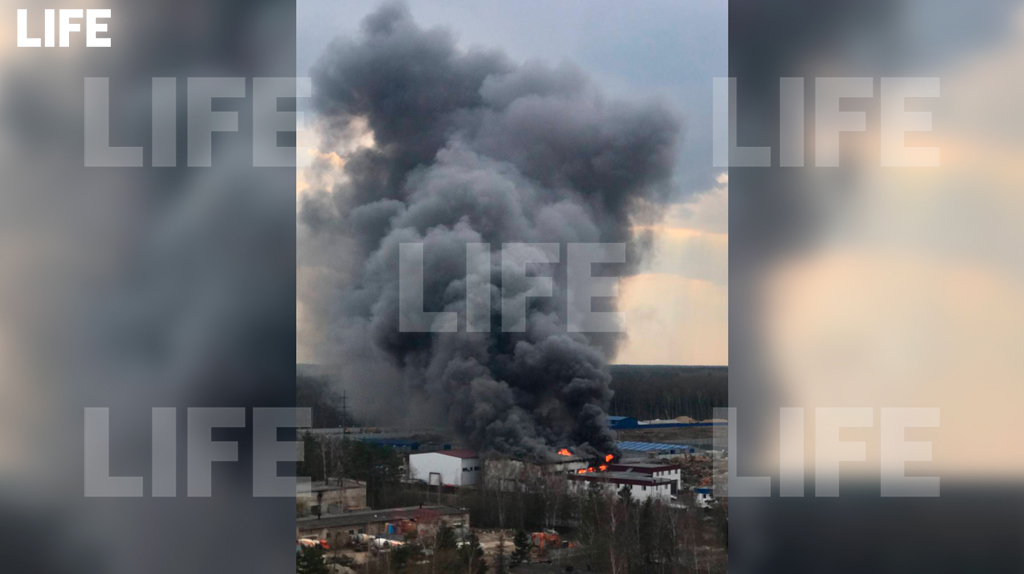 Лайф публикует видео крупного пожара на складе в Подмосковье