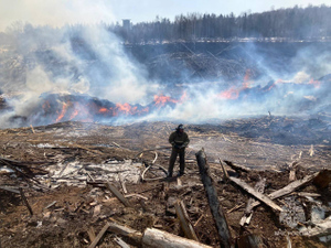 На территории пилорамы под Красноярском произошёл мощный пожар