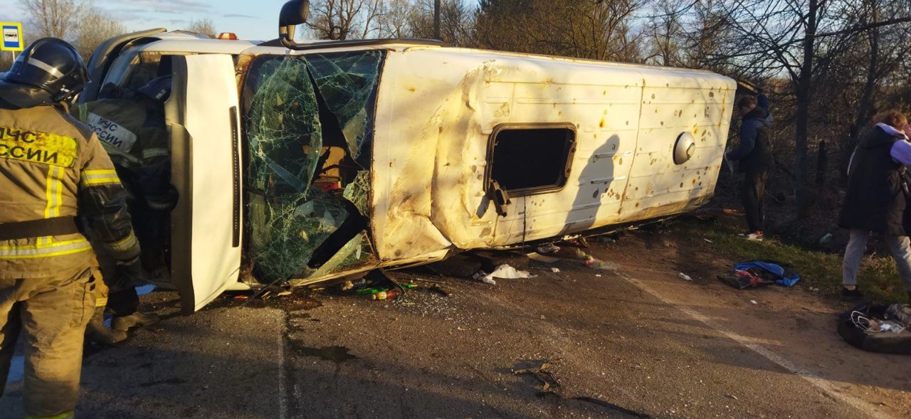 В Новгородской области перевернулся микроавтобус, пострадало 7 человек
