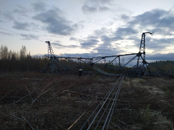 Подрыв опоры ЛЭП в Гатчинском районе Ленобласти. Обложка © t.me / drozdenko_au_lo