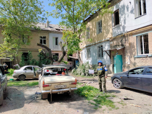 Последствия обстрела посёлка Юбилейный в Луганске ракетой Storm Shadow. Фото © Telegram / Представительство ЛНР в СЦКК 