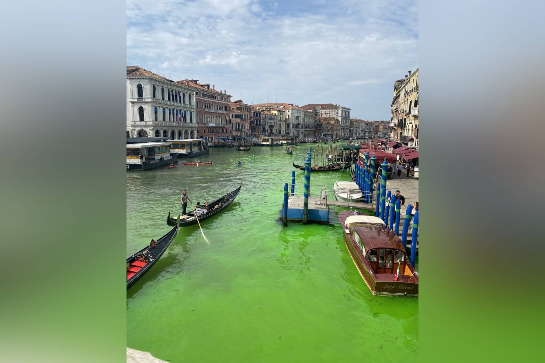 Вода Большого канала в Венеции стала ярко-зелёного цвета