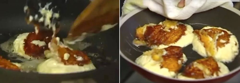 Те самые злосчастные сырники от Юлии Высоцкой растеклись по сковородке. Фото © соцсети