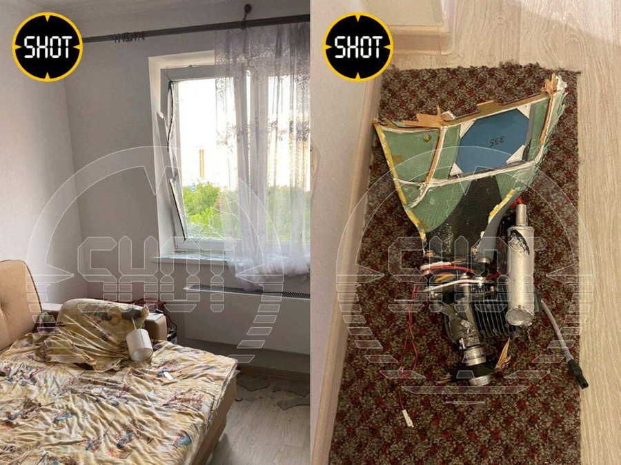 <p>Беспилотник разбил окно дома на юге Москвы. Обложка © t.me / <a href="https://t.me/shot_shot/52138" target="_blank" rel="noopener noreferrer">SHOT</a></p>