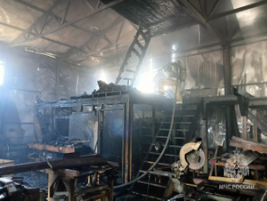Спасатели ликвидируют пожар в складском помещении деревообрабатывающего цеха. Фото © Telegram / ГУ МЧС РФ по Хабаровскому краю