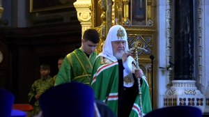 Патриарх Кирилл проводит литургию у иконы "Троица" в храме Христа Спасителя