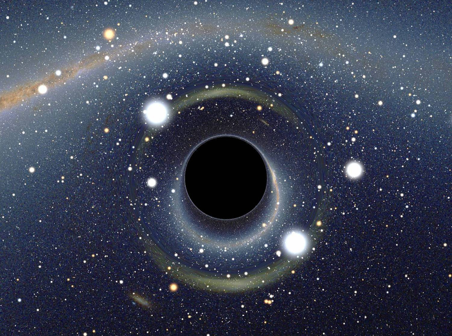 Чёрная дыра перед Большим Магеллановым Облаком в представлении художника. Фото © Wikipedia / Alain r