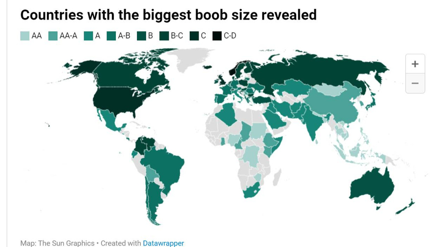 Карта: размер женской груди в странах мира | MAXIM