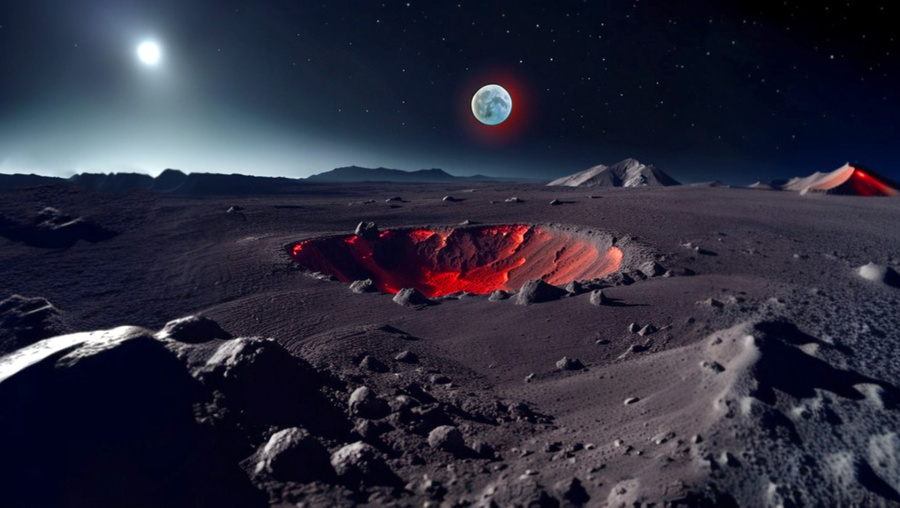 Сильное микроволновое излучение в районе между кратерами Комптон и Белькович на обратной стороне Луны. Коллаж © LIFE. Фото © Clipdrop by Stability.ai