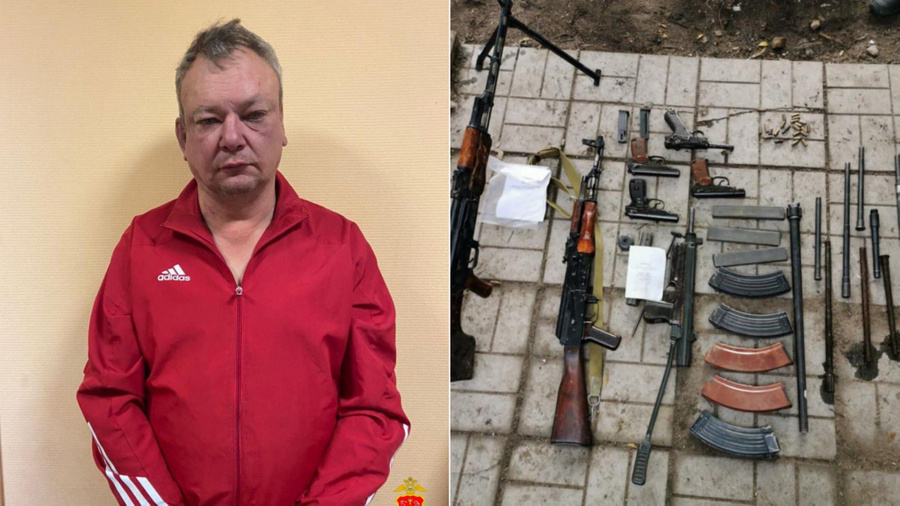 Подозреваемый в растлении малолетнего житель Кронштадта, у которого дома нашли арсенал с оружием. Обложка ©  t.me / Петербургская полиция