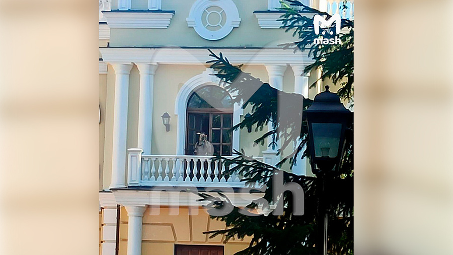 Вячеслав Черненко на балконе захваченного им коттеджа в посёлке "Шервуд". Обложка © t.me / Mash