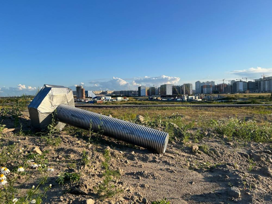 Огромный болт на месте непостроенного парка в посёлке Шушары Пушкинского района Санкт-Петербурга. Фото © VK / Шумные Шушары