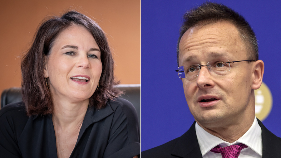 Анналена Бербок и Петер Сийярто. Обложка © ТАСС / Пётр Ковалёв, DPA / Picture-alliance / Michael Kappeler