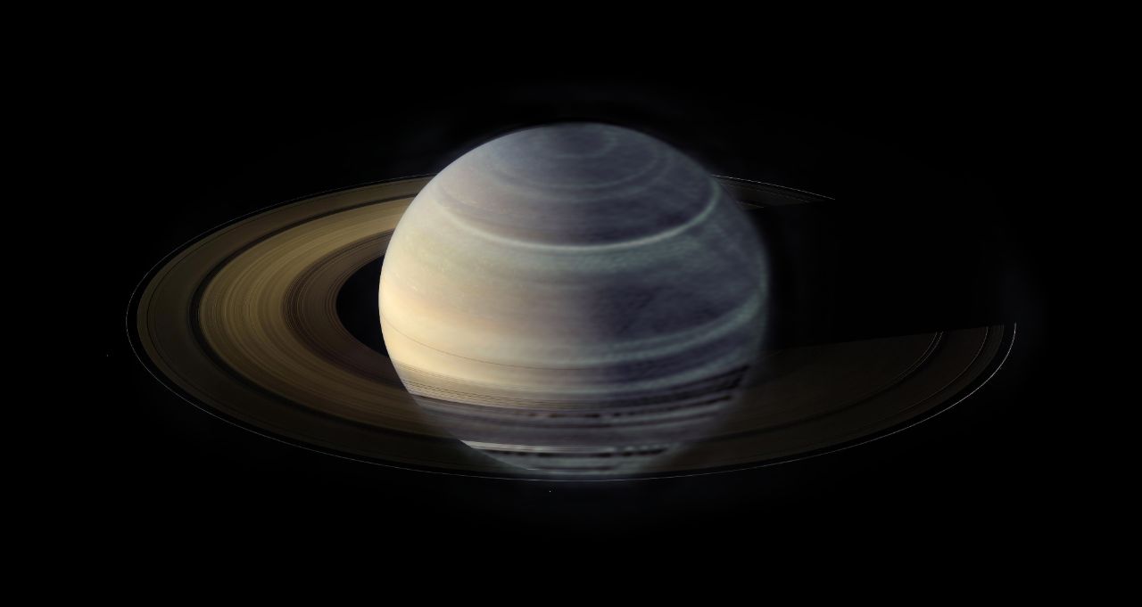 Изображение, полученное путём соединения снимков Сатурна в оптическом и радиодиапазоне. Фото © Калифорнийский университет в Беркли