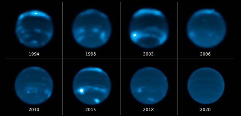Снимки Нептуна, сделанные в разные годы телескопом Hubble. Фото © hubblesite.org  / NASA, ESA, STScI, UC Berkeley, Keck Observatory
