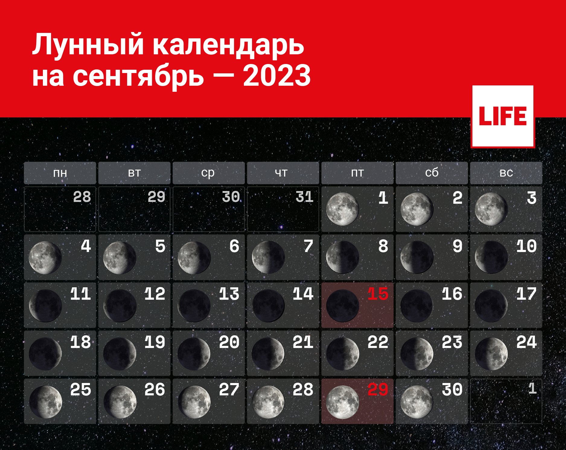 лунный календарь на сентябрь 2023г
