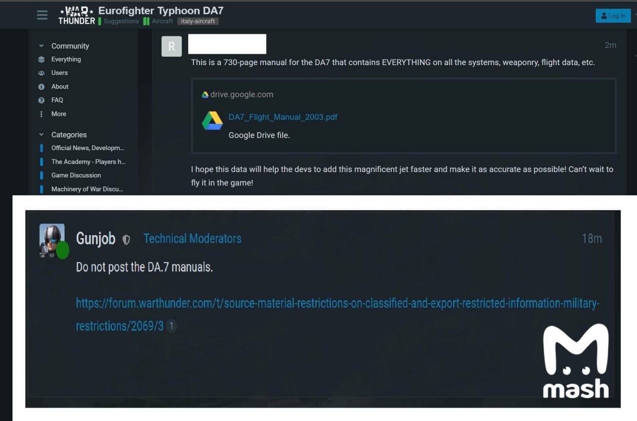 Сообщение пользователя форума игры War Thunder. Фото © T.me / MASH