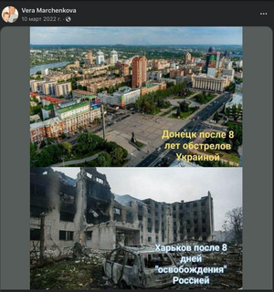 По мнению Веры Марченковой, Донбасс восемь лет не бомбили. Фото © Facebook (соцсеть запрещена в РФ; принадлежит корпорации Meta, которая признана в РФ экстремистской) / vera.marchenkova