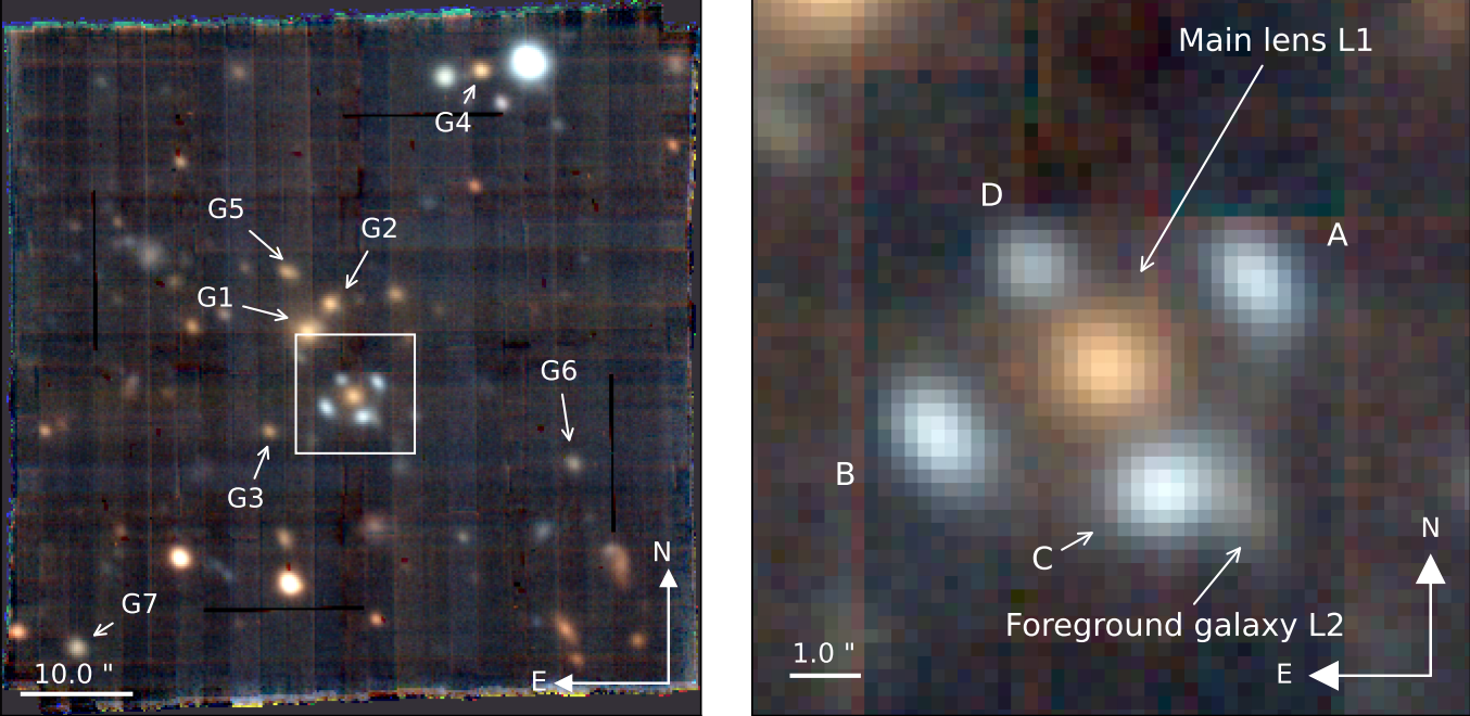 Обнаруженная недавно в космосе гравитационная линза "крест Эйнштейна". Фото © arxiv.org