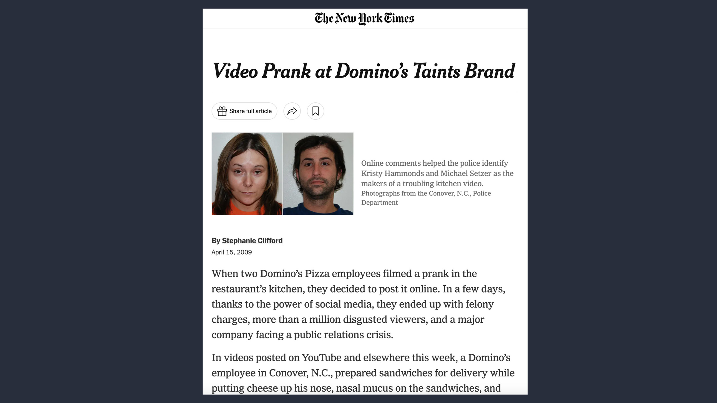 Резонансный скандал с двумя сотрудниками пиццерии поддержала даже The New York Times. Скрин © nytimes.com