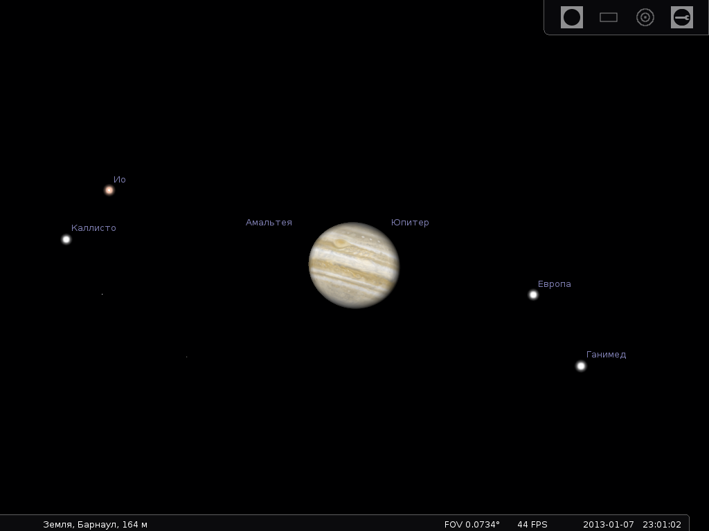 Юпитер и его крупнейшие спутники. Фото © astro.altspu.ru / Александр Вольф
