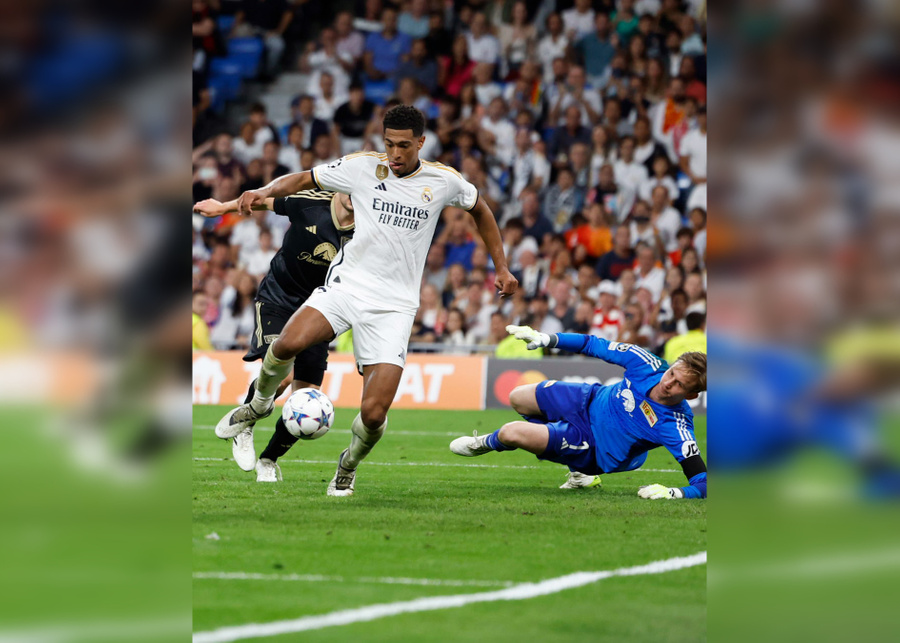 Джуд Беллингем забивает победный гол в ворота "Унион Берлин". Обложка © X / Real Madrid C.F.