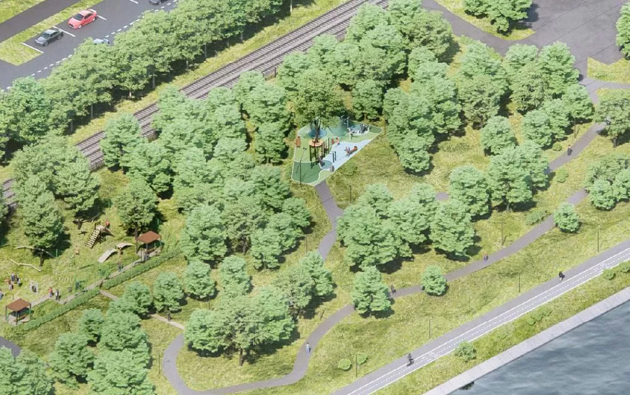 Новый сквер между мостами Сходненского деривационного канала. Проектное решение. Обложка © mos.ru