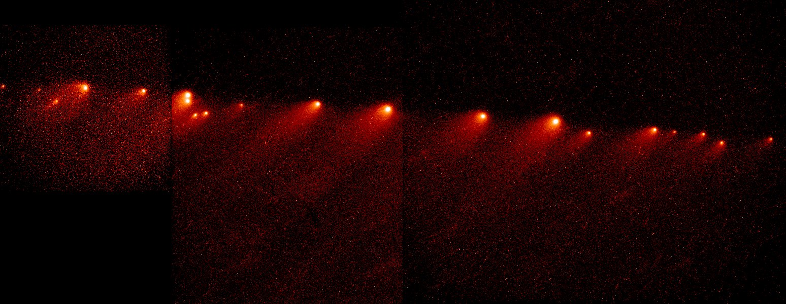 Обломки кометы Шумейкеров — Леви 9 перед падением на Юпитер в 1994 году. Фото © Wikipedia