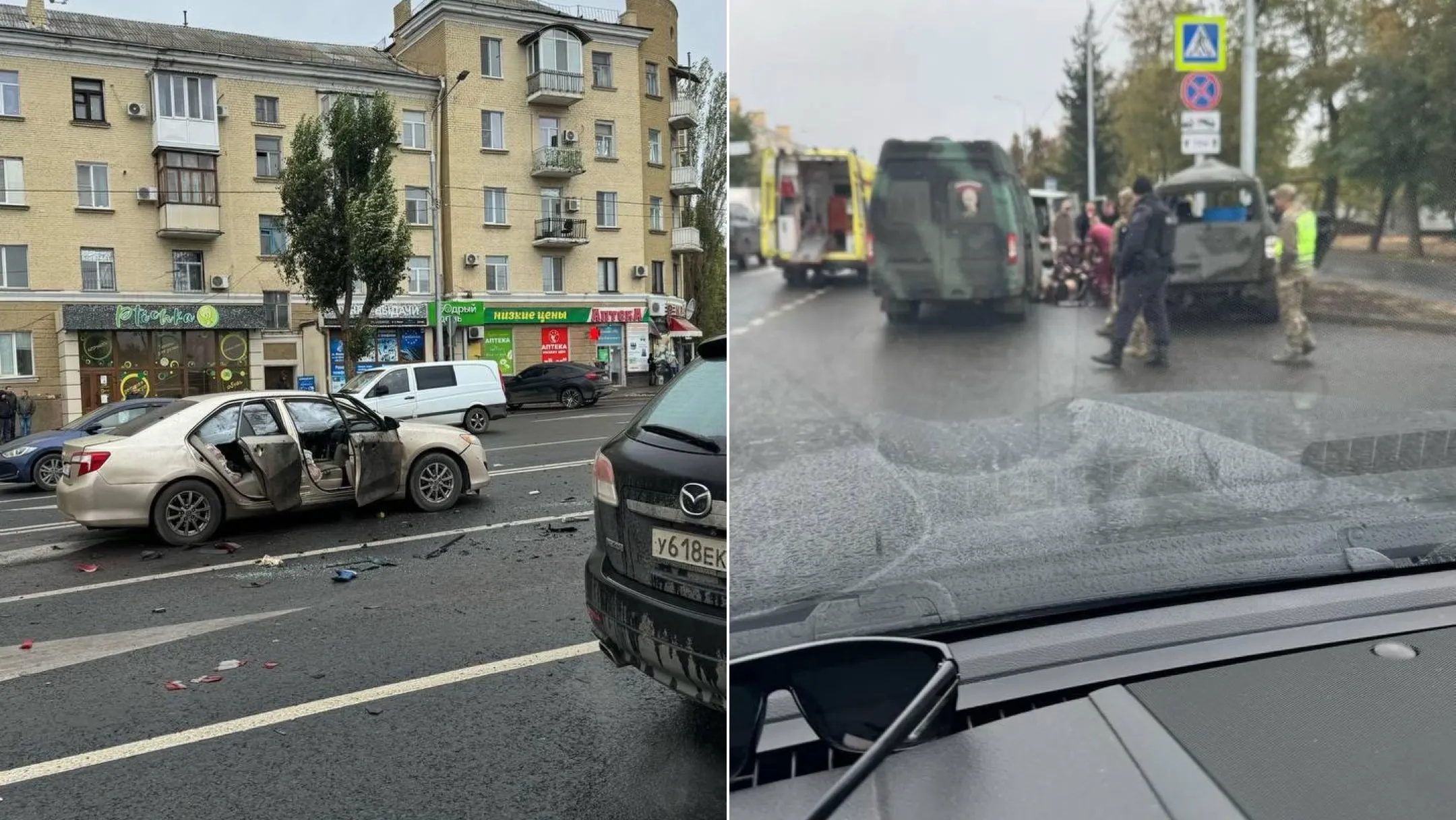 Две машины, по предварительным данным, взорвались в центре Луганска