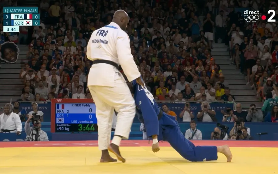 Французский дзюдоист весом 145 кг разнёс щуплого южнокорейца на Олимпиаде за 90 секунд