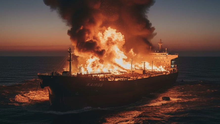Турецкие спасатели эвакуировали весь экипаж танкера, который загорелся в Чёрном море