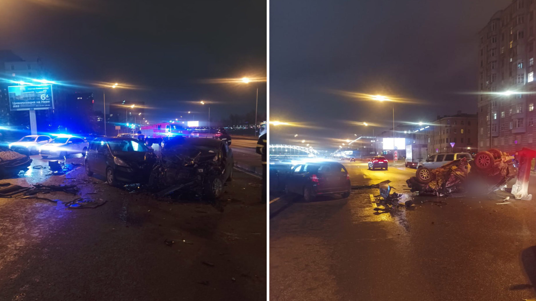 Один человек погиб в ДТП с перевёртышем на набережной в Петербурге