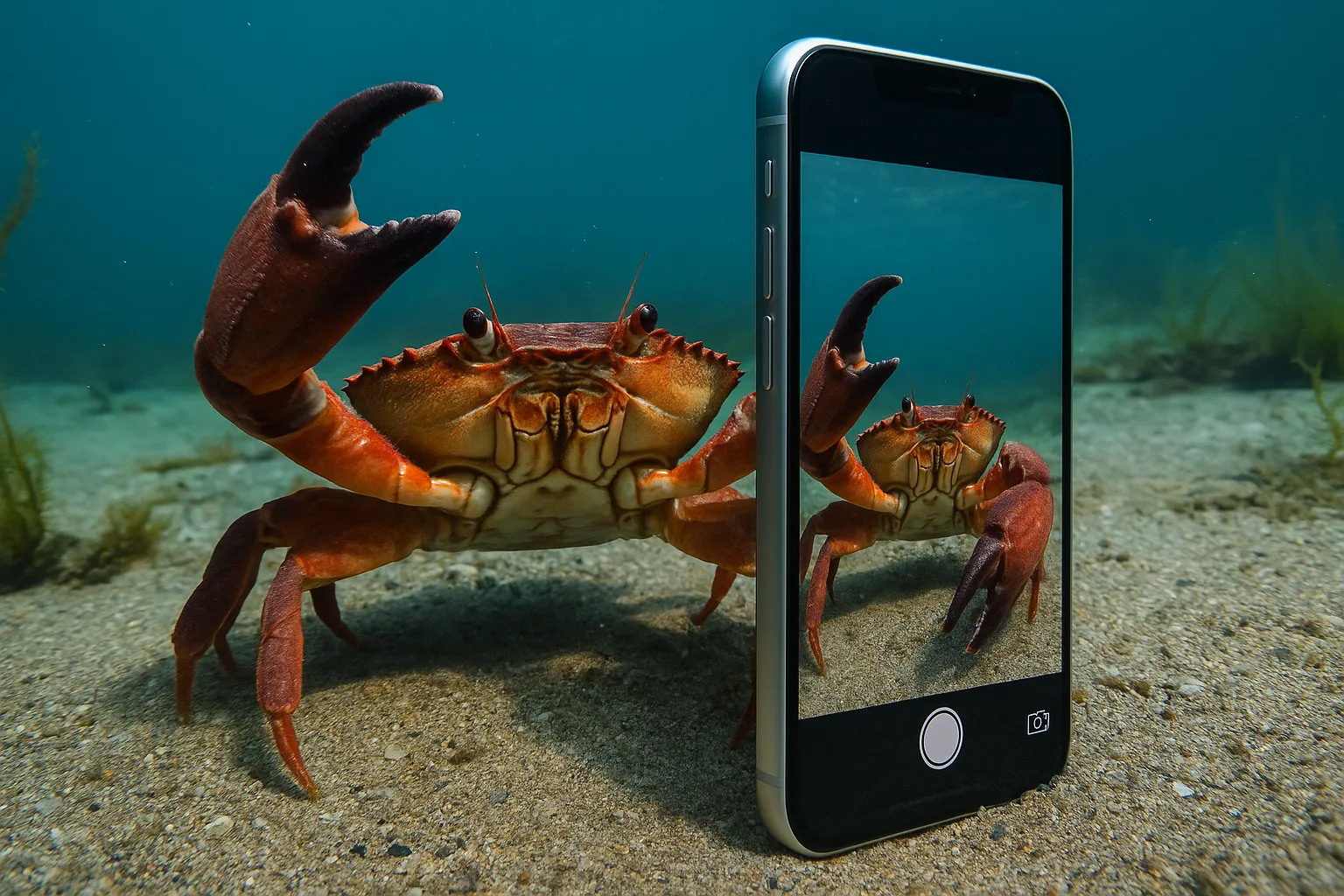 Кто проживает на дне океана: В Туапсе краб снял подводный влог на упавший море iPhone туристки