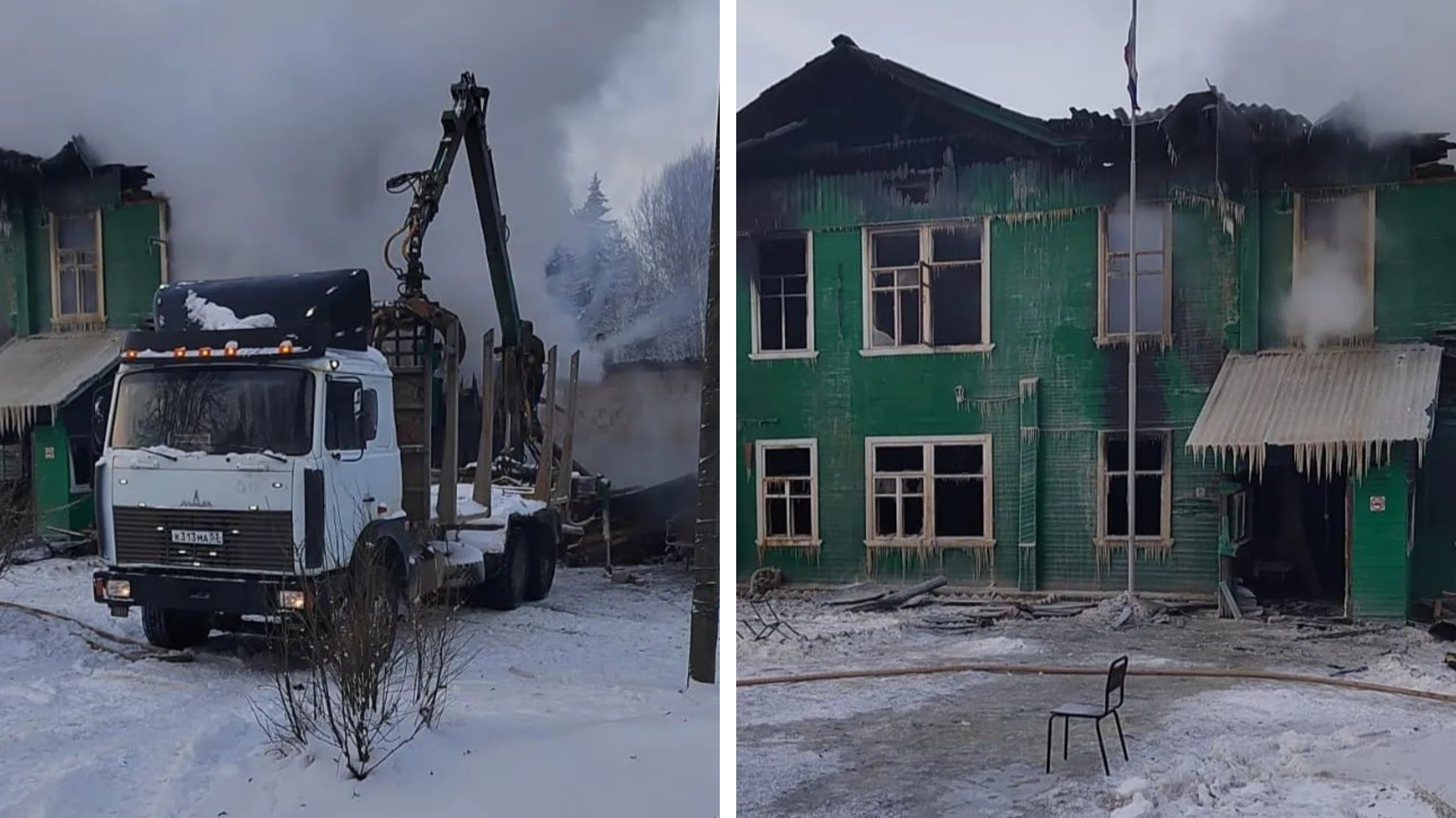 В российском регионе второй день не могут потушить деревянную школу
